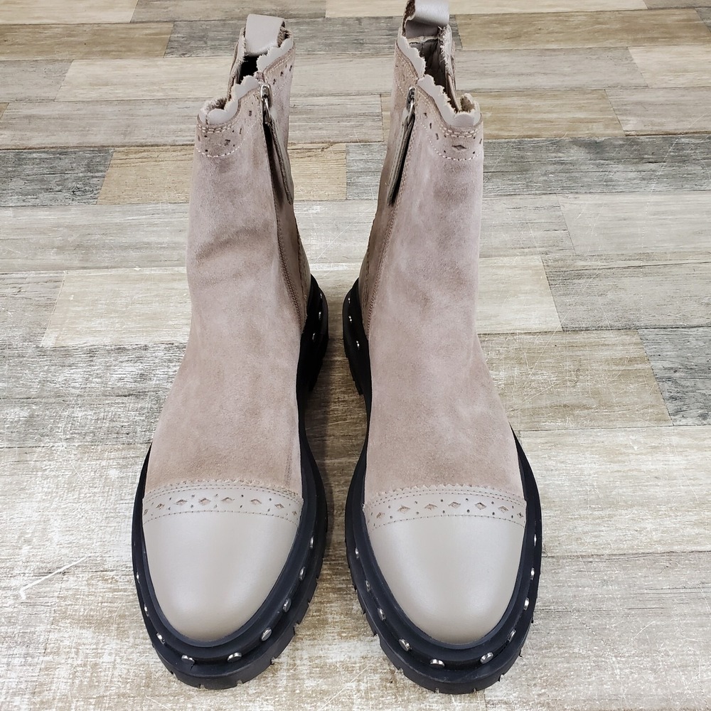 Free People Women Tate Leather Moto Boots Sz 7.5 Biker Studded Zip NEW NWOB - Picture 4 of 9